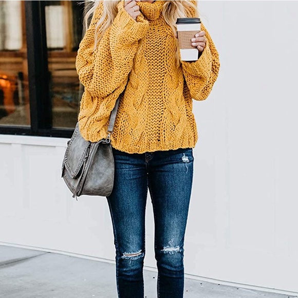 Chunky Knit Golden Yellow Turtleneck - Picture 3 of 5